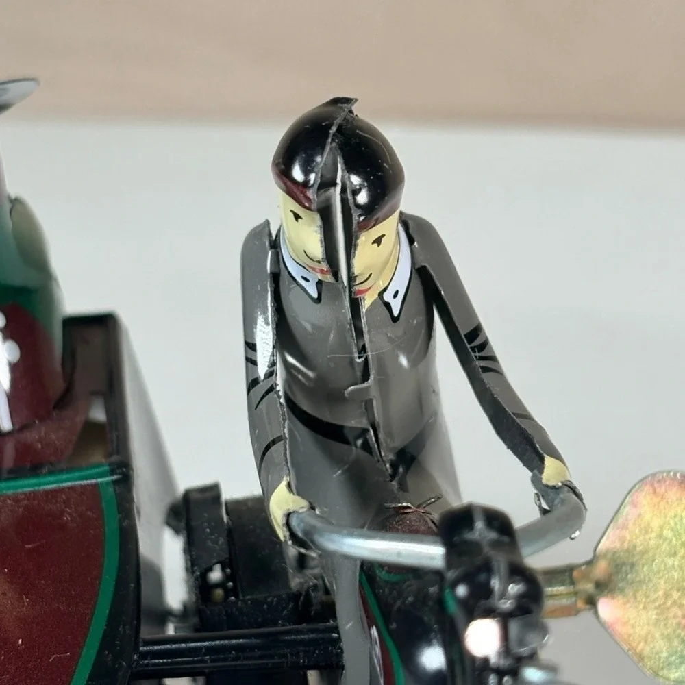 Vintage Tin Wind Up Motorcycle with‎ Sidecar RBA HP Litho Toy Collectible